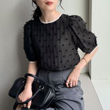 シアージャガードパイピング半袖ブラウス