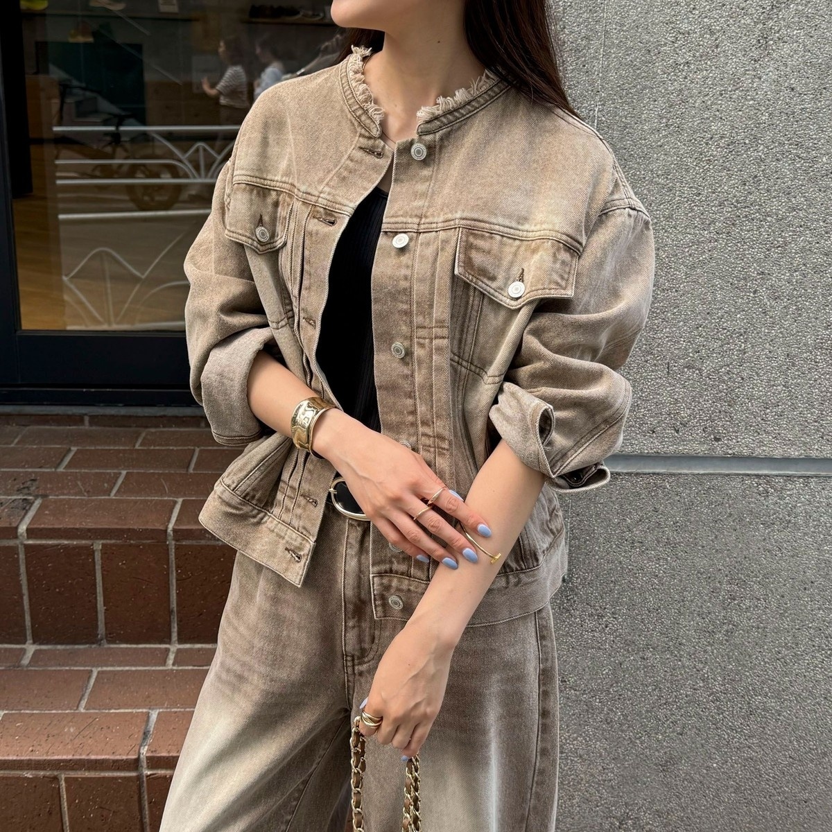 fredy＆gloster 刺繍ノーカラーデニムジャケット 刺繍ノーカラーデニムジャケット（5-0330-1-24-002）｜fredy
