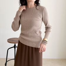 ウール混ベーシックリブニットプルオーバー