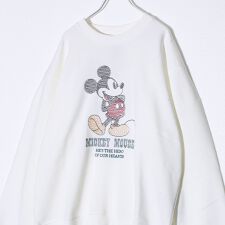 【ミッキー】UNISEX アップリケ＆フロッキー＆横振り刺繍 裏起毛スウェット