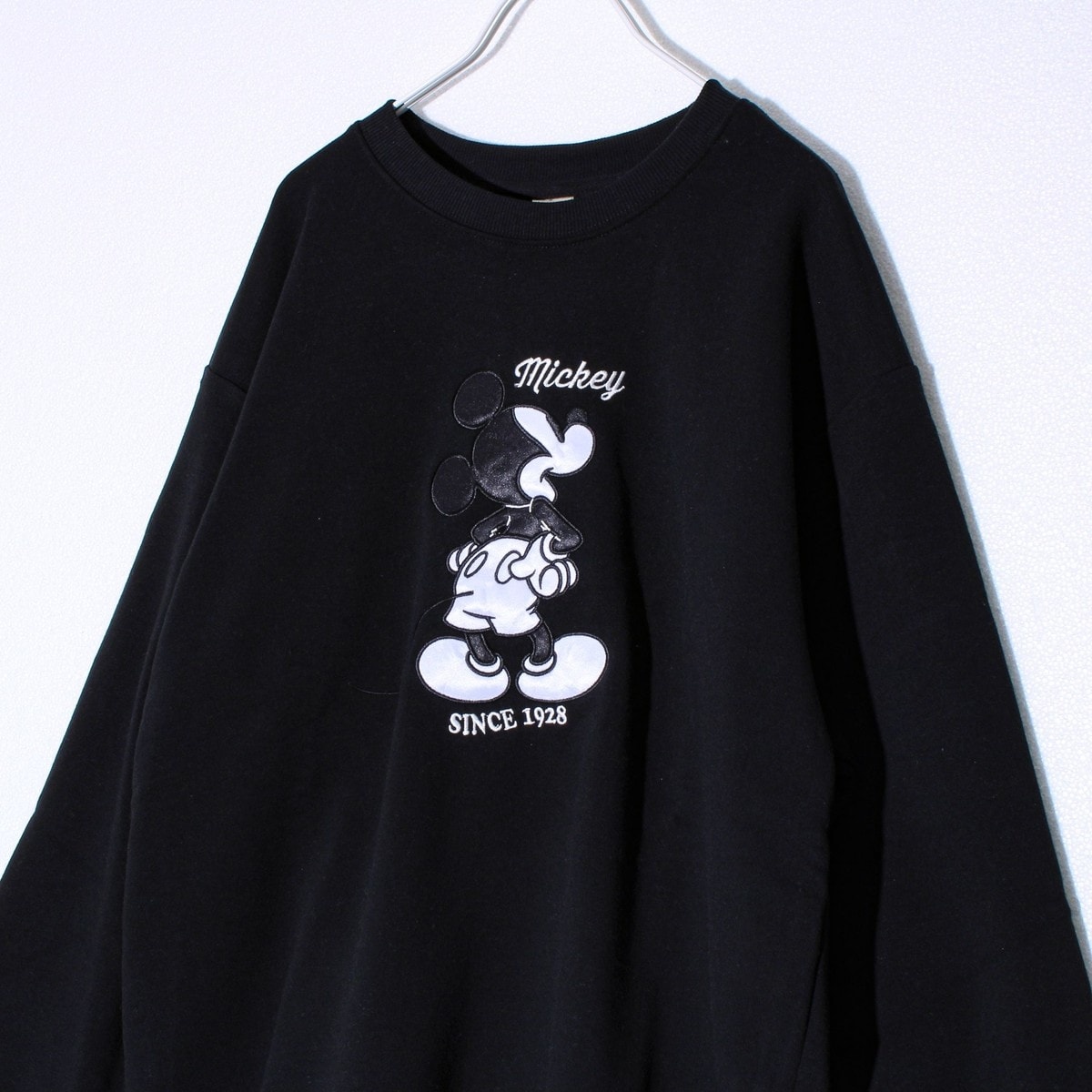 ミッキー】UNISEX アップリケ＆フロッキー＆横振り刺繍 裏起毛