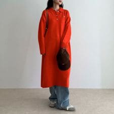 FR刺繍衿付きニットワンピース