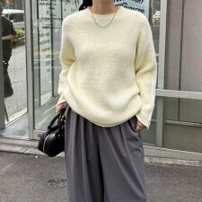 ミドル丈片畦ニットプルオーバー