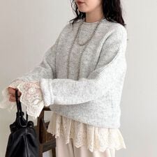 ミドル丈片畦ニットプルオーバー