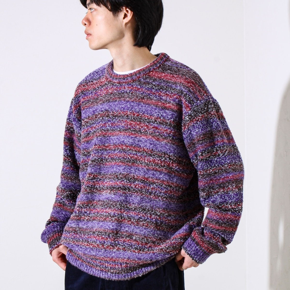 縫製が魅せる主役ディテール】表リンキングクルーニット アシッド加工