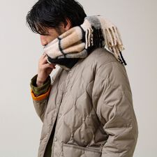 ウール混ブークレ 大判チェックマフラー