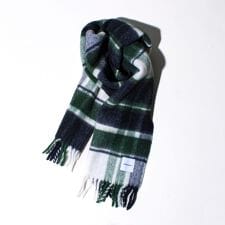 ウール混ブークレ 大判チェックマフラー