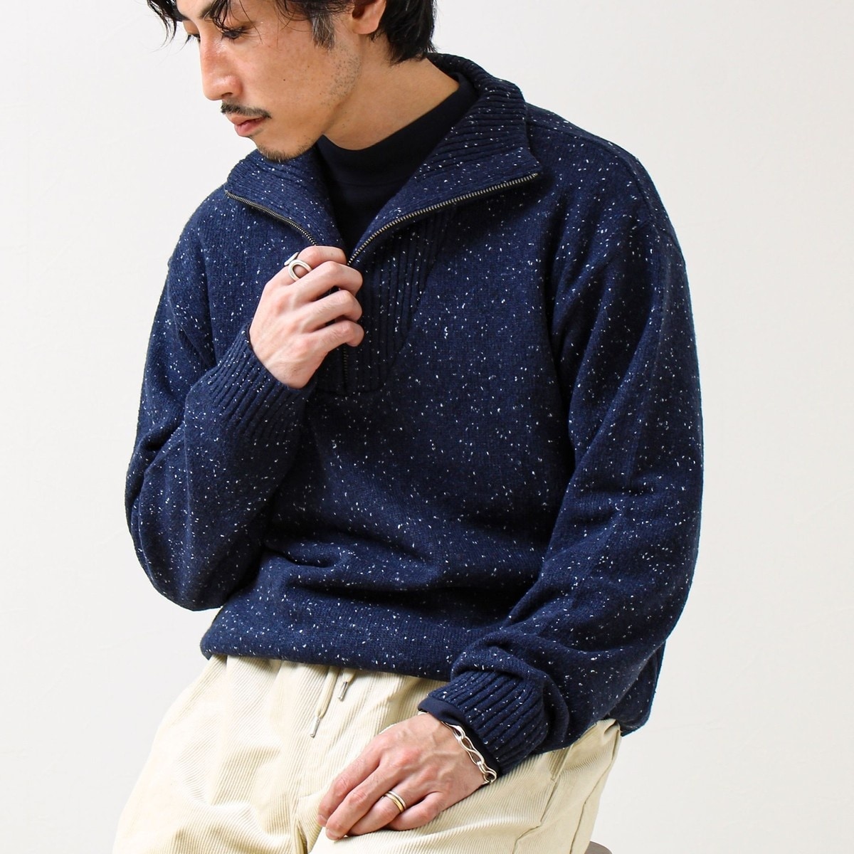 冬の大人レイヤードに】ネップハーフジッププルオーバー | グロスター