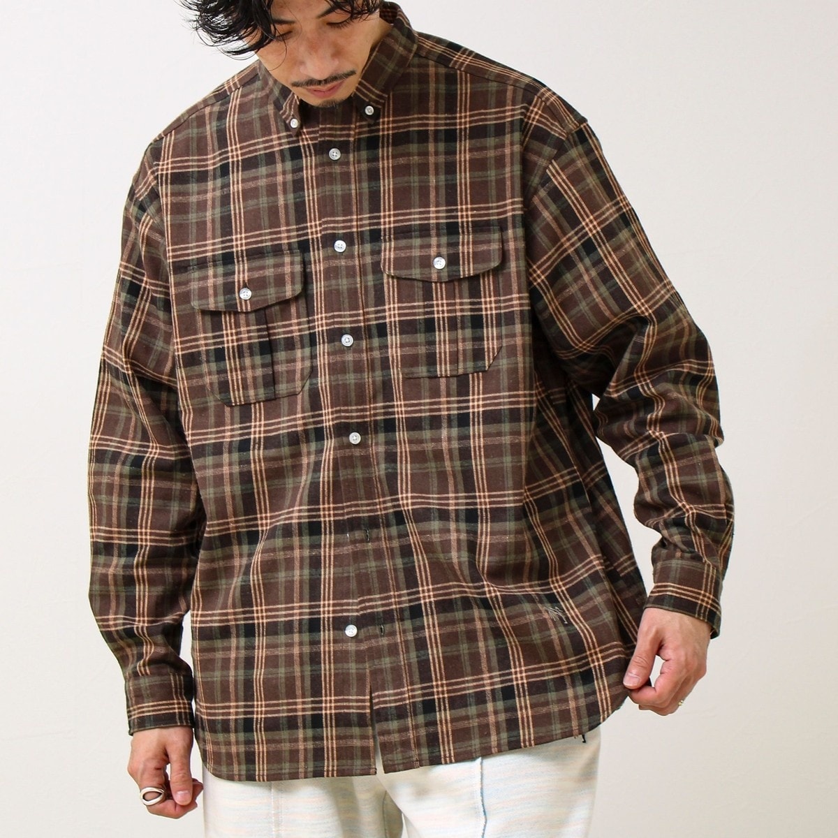 ビジカジ対応】ニットテープ ボタンダウンネルシャツ | グロスター