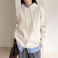 フード付き配色ステッチニットプルオーバー