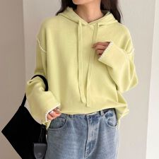 フード付き配色ステッチニットプルオーバー