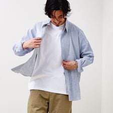【清涼感のある表情】ストライプレギュラーカラーシャツ