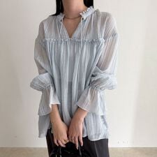 LINEN混シアー楊柳ブラウス