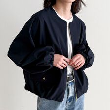 2WAYノーカラー撥水サーブルクロスブルゾン