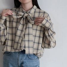 チェック柄ビッグボウタイブラウス