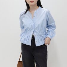 クロップドバルーン前開きブラウス