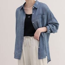 コットンボイルシアーデニムシャツ