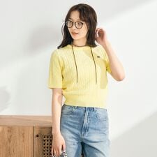 【WEB限定/大人気シリーズ】FR刺しゅうケーブル柄半袖プルオーバーニット