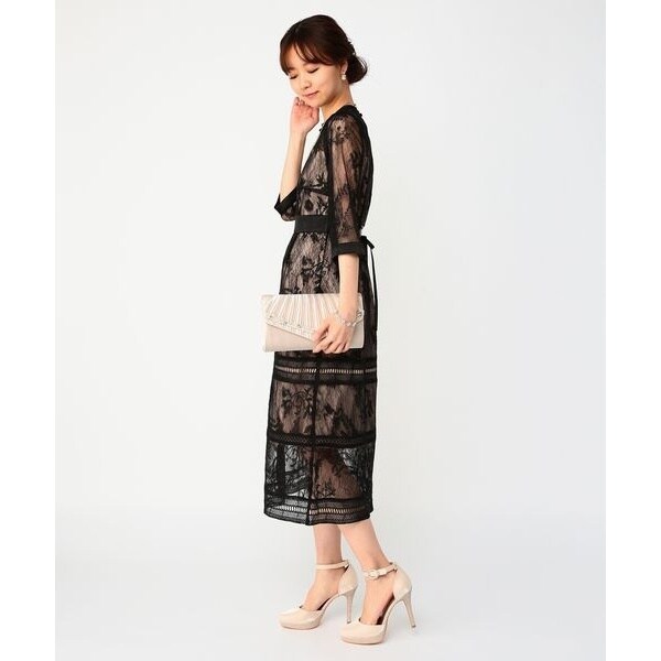 花柄幾何学模様レース ミモレ丈ワンピースドレス | ドリードール(Dorry