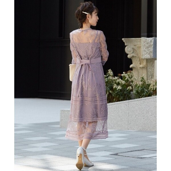 新品未使用♡ドリードール 花柄幾何学模様レースワンピースドレス セミフォーマル 花柄幾何学模様レース ミモレ丈ワンピースドレス | ドリードール(Dorry