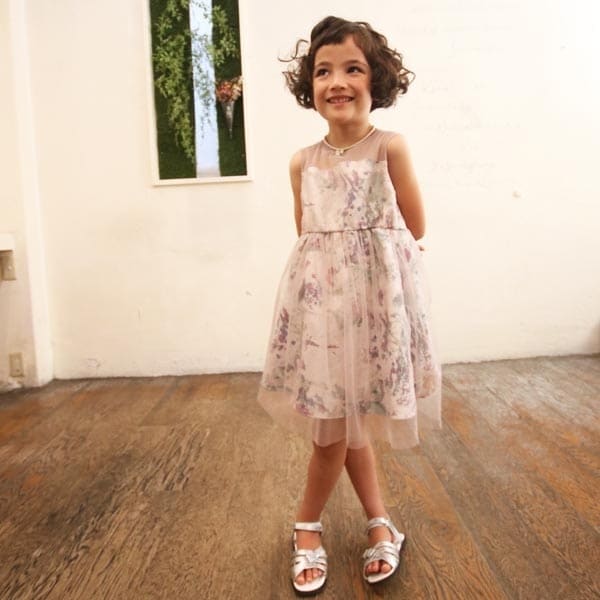 KIDS DRESS】模様プリント入りフィルムラメジャガード チュールレース