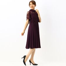 【Sweet　12月号】掲載商品　ロールカラーネック　デコルテシアー切替レースレイヤードワンピース