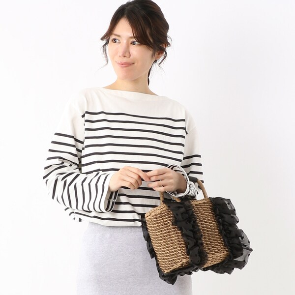 新品 未開封 CURIBISCUI オーガンジー ドット柄フリル カゴバッグ CURIBISCUI】オーガンジー ドット柄フリル カゴバッグ | キュリ