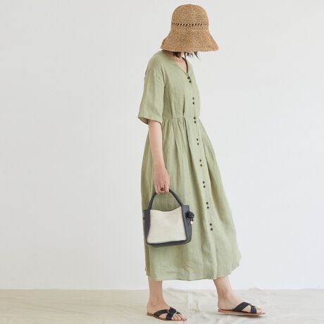 リネン前開きノーカラーワンピース ドゥ アルシーヴ Doux Archives ファッション通販 マルイウェブチャネル