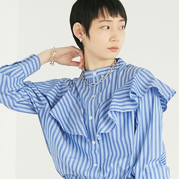 ストライプ衿フリルブラウス | ドゥ アルシーヴ(Doux archives