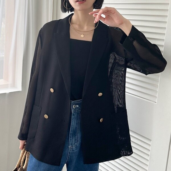 【今期タグ付き】メッシュテーラード　ダブルジャケット ドゥアルシーヴ 今期タグ付メッシュテーラードダブルジャケット