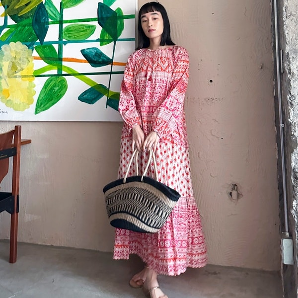 Sara mallika】COTTON LUREX BORDER OP