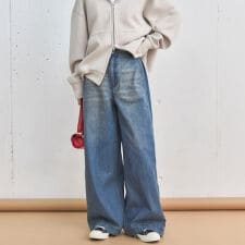 サイドベルトワイドデニムパンツ