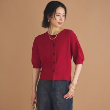 ドゥ アルシーヴ(Doux archives)の五分袖ニットカーディガン