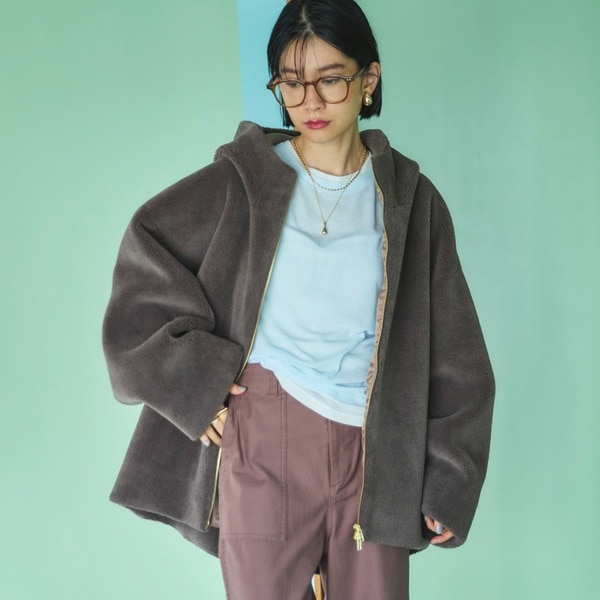 NOBLE ミルキーシアースタンドカラーパーカーブルゾン ミルキーシアー