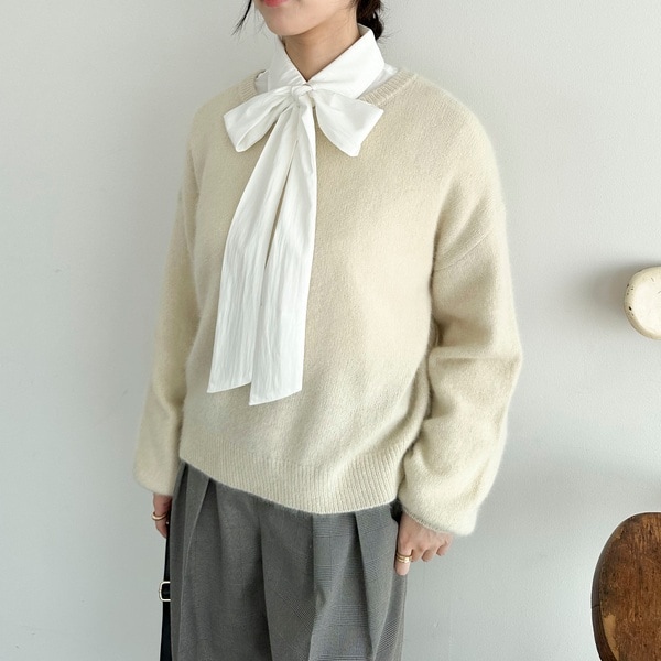 モヘヤMIXアーガイルVネネックニット | スローブ イエナ(SLOBE IENA