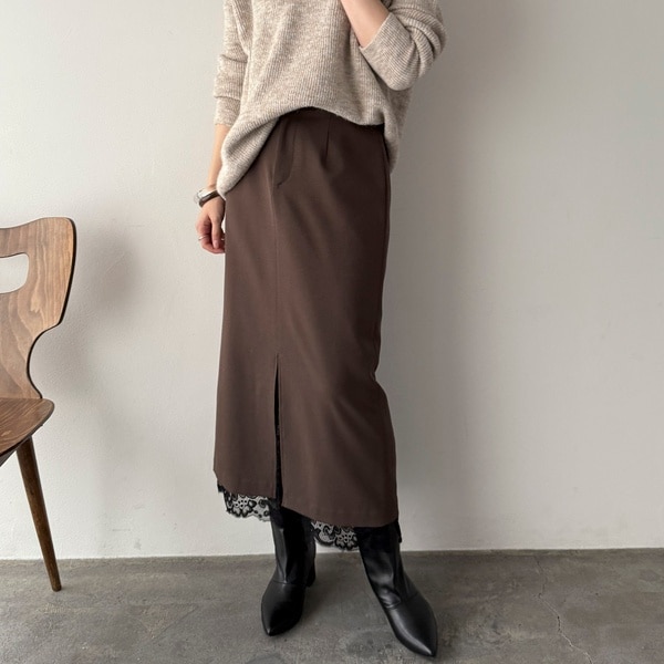 DOUX ARCHIVES タイトスカート　ブラウン　ドゥアルシーヴ 裾レースタイトスカート | ドゥ アルシーヴ(Doux archives) | マルイ