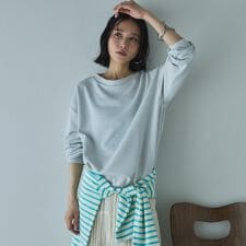 ボートネックラメ裏毛長袖プルオーバー