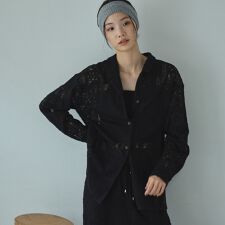 パッチワークレース開襟シャツ