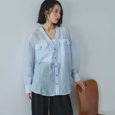 Ｖ開きシアー楊柳ブラウス