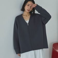 美品【ピノーレ】M ノーカラーブルゾン メッシュ切替 ブラック 通勤 