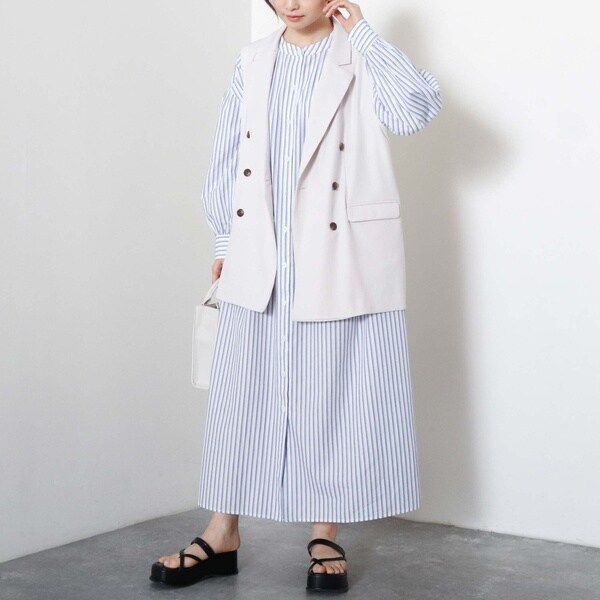 ストライプボリュームスリーブシャツワンピース アルシーヴ ワンピースドレス