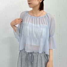 シアー楊柳半袖リボンブラウス