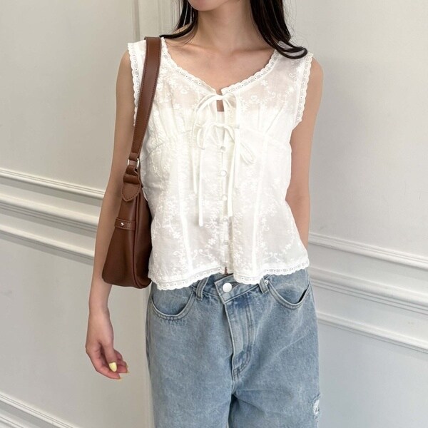 SETUP対応】コットン刺繍ノースリブラウス | アルシーヴ(archives