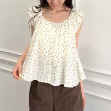 バルーンノースリ花柄ブラウス