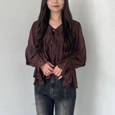 楊柳シャーリングミドルブラウス