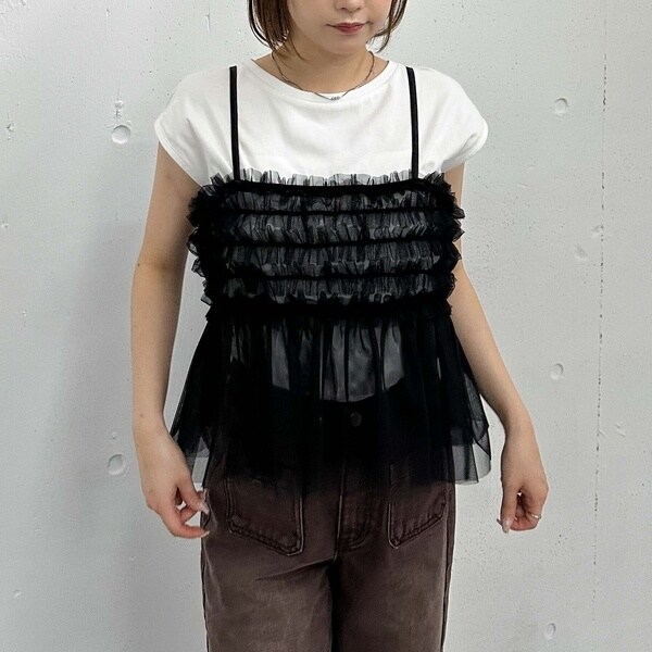 Bibiy 花柄フリルビスチェ 黒 Bibiy 花柄フリルビスチェ 黒