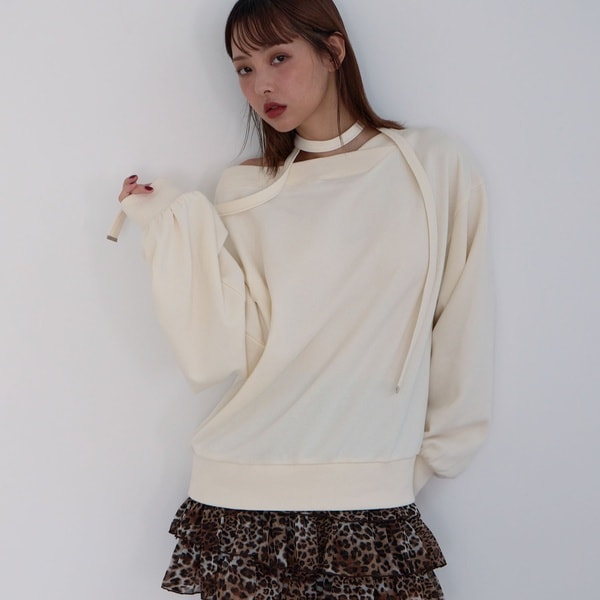 ボンディングオフショルスウェット　アイボリー mystic トレーナー スウェット オフショルスウェット レディース