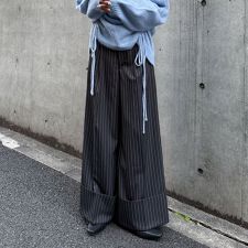 アルシーヴ(archives)のロールＵＰストライプワイドスラックス