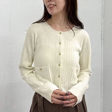 モールケーブル金ボタンニットカーディガン