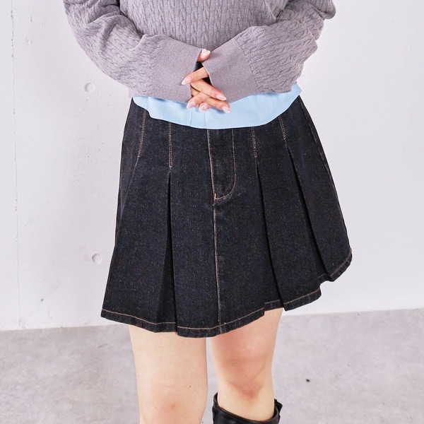 デニムプリーツミニスカート